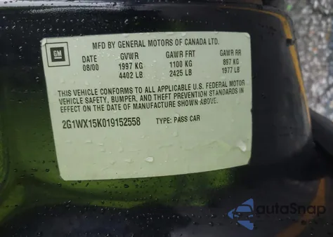 2001 Chevrolet Monte Carlo Ss из США, поврежденный, VIN 2G1WX15K019152558